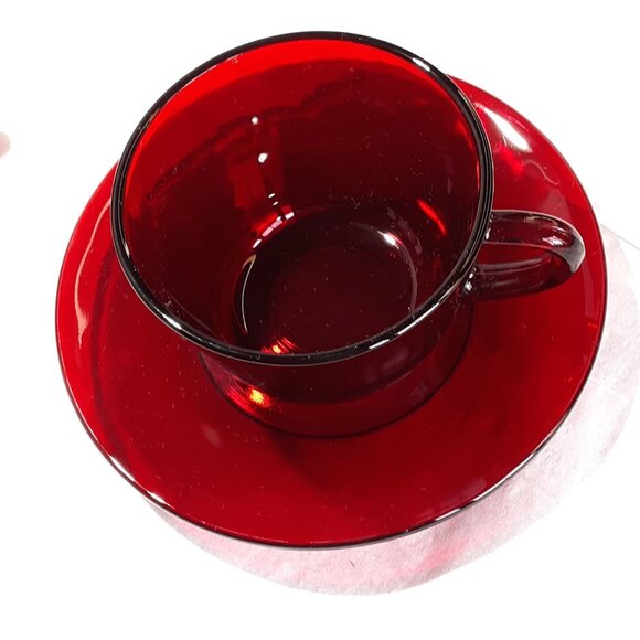 2 Royal Ruby Cups Saucers Vitage Anchor Hocking Vintage Discontinued Red Glass - Picture 4 of 7